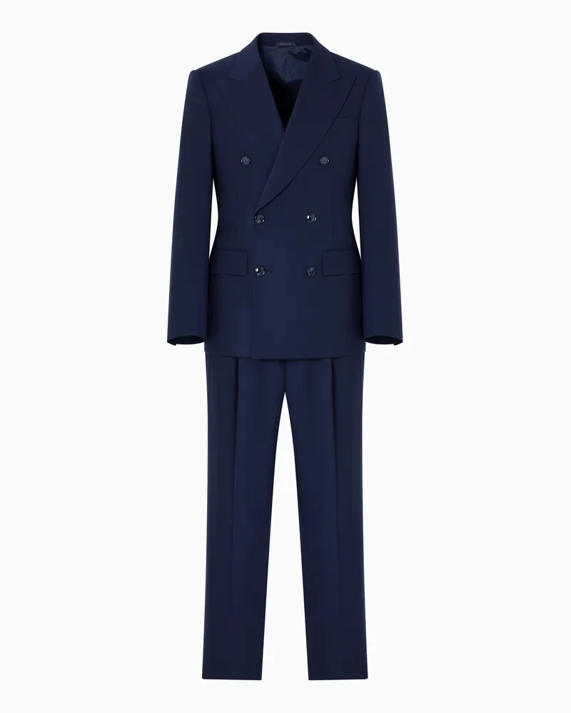 Giorgio Armani Doppelreihiger Anzug aus Schurwollestretch aus der Royal-Linie Blau