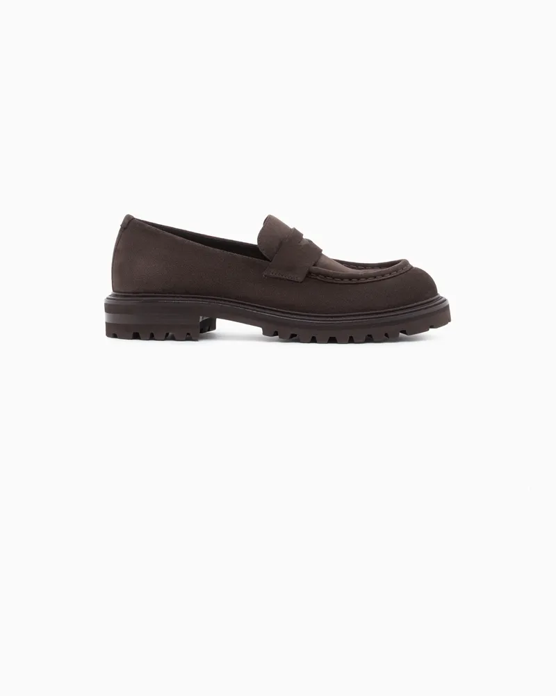 Giorgio Armani Penny Loafer aus Veloursleder mit profilierter Gummisohle Braun