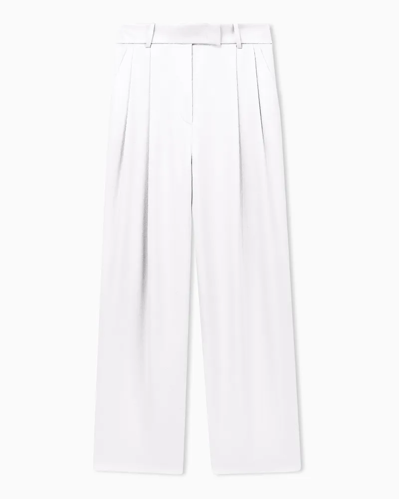 Giorgio Armani Bundfaltenhose aus gehämmertem Satin mit weitem Bein Weiß