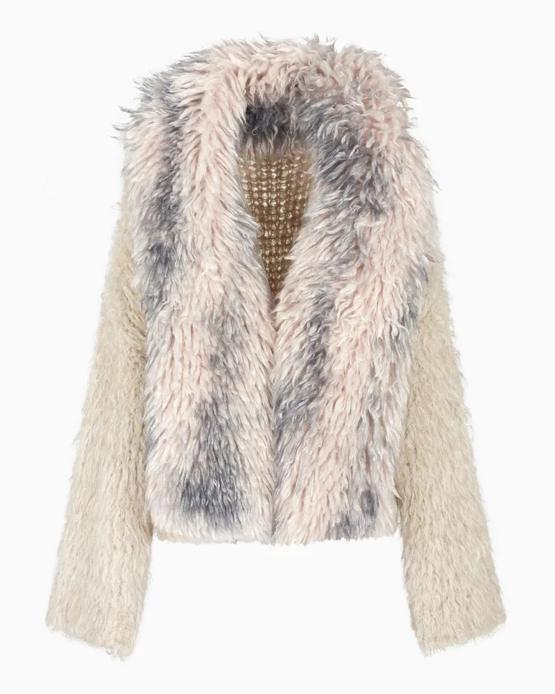 Giorgio Armani Cardigan aus Mohair-Wolle mit Pelzstich-Verarbeitung Beige