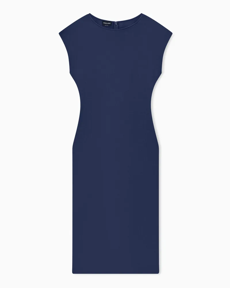 Giorgio Armani Figurbetontes Etuikleid aus Stretch-Cady mit Rundausschnitt Blau