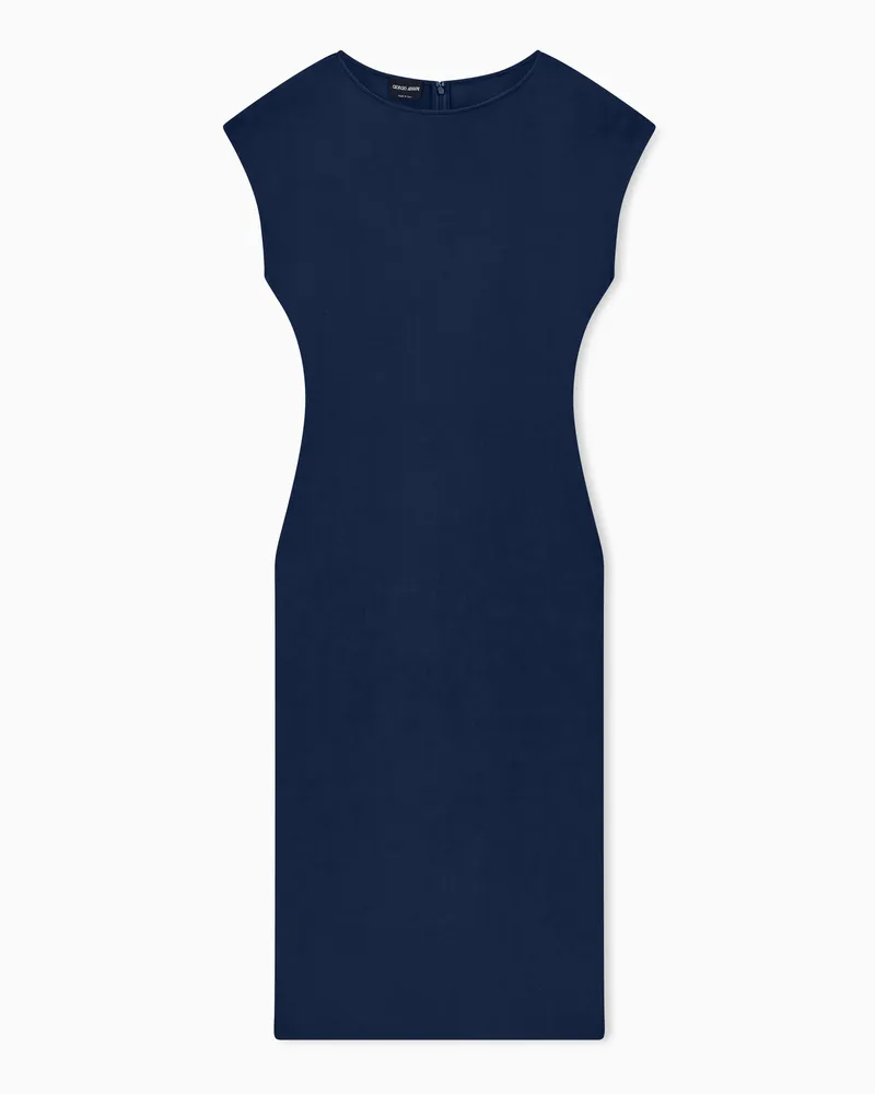 Giorgio Armani Figurbetontes Etuikleid aus Stretch-Cady mit Rundausschnitt Blau