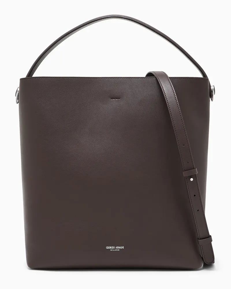 Giorgio Armani Schultertasche aus glattem Leder mit Reißverschlussetui Braun