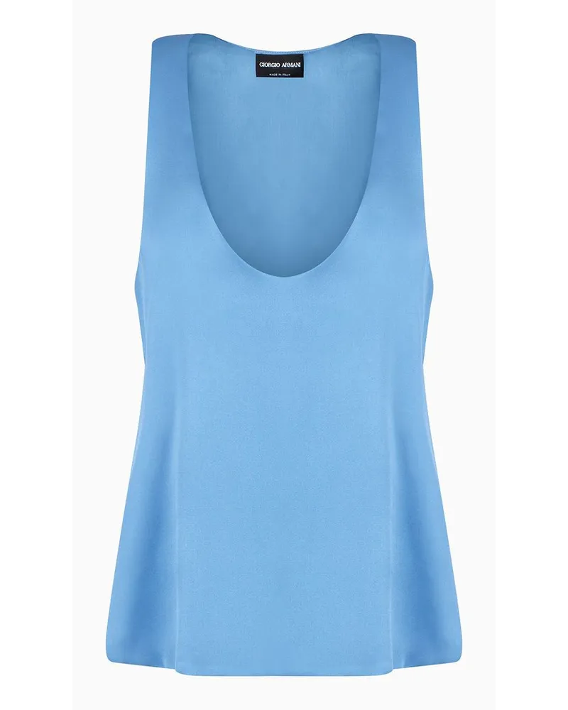 Giorgio Armani Top mit Rundhalsausschnitt Aus Doppellagigem Seidensatin Taubenblau