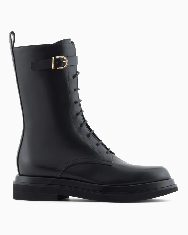 Giorgio Armani Wasserfeste Stiefel aus Glattleder Schwarz