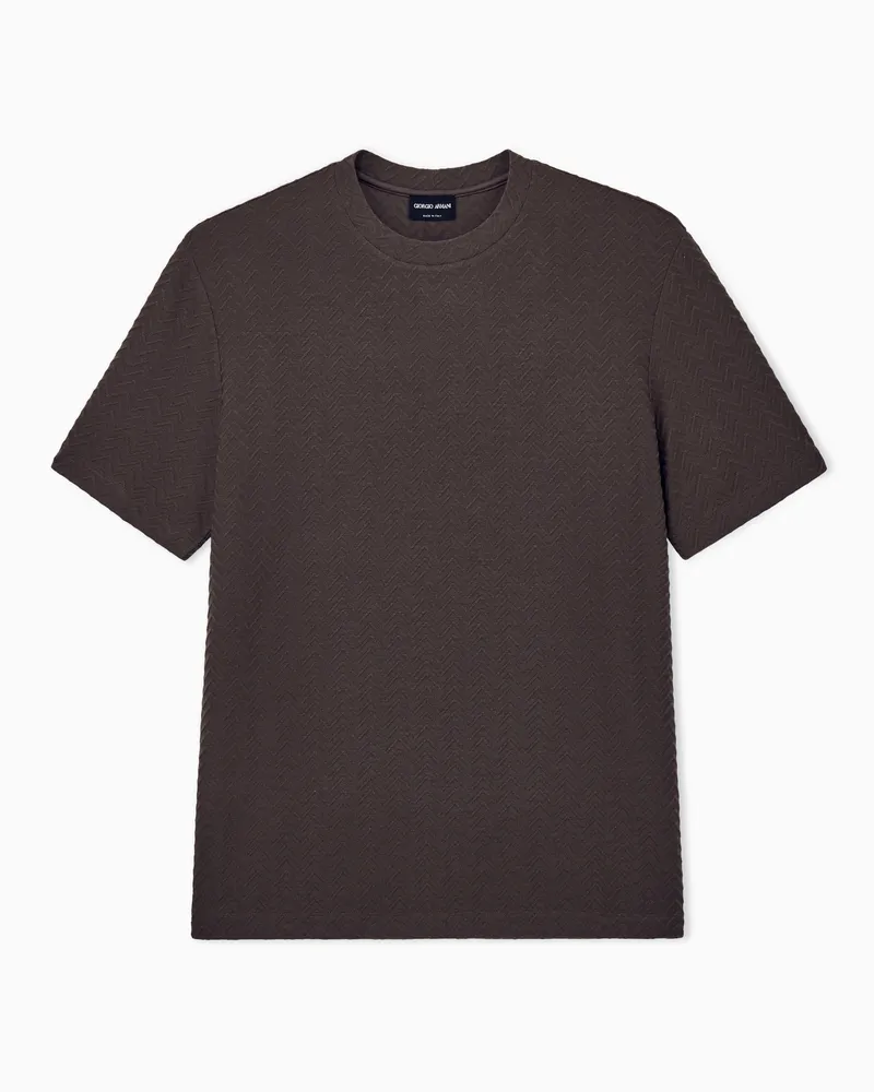 Giorgio Armani T-Shirt Regular Fit aus Wolljersey mit Chevron-Muster Braun