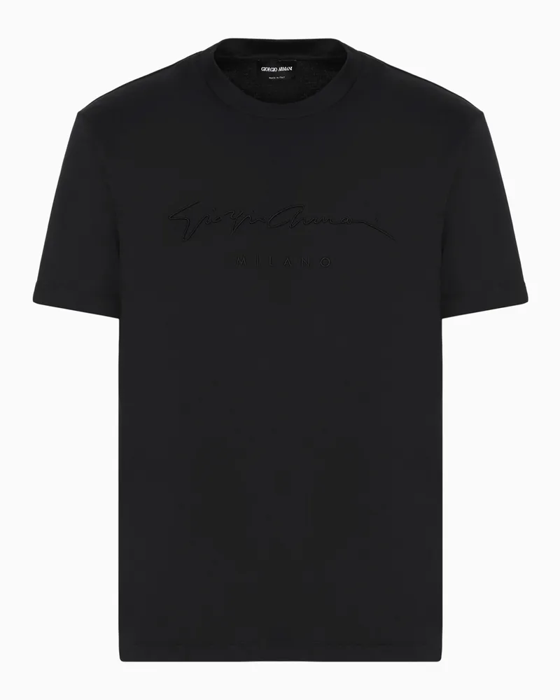 Giorgio Armani T-Shirt aus reiner Interlock-Baumwolle mit Logo-Schriftzug Schwarz
