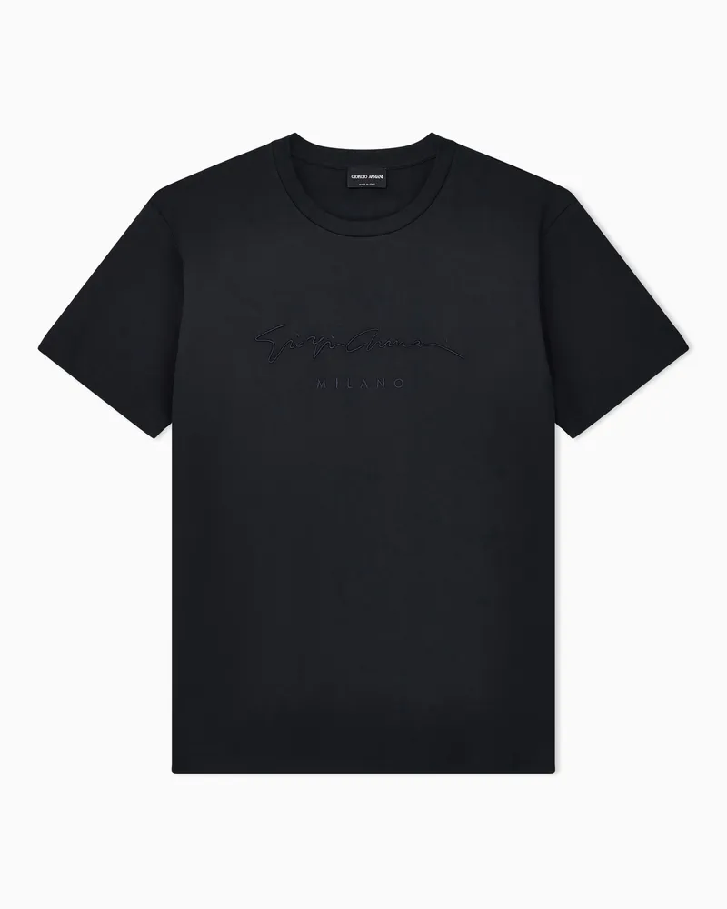 Giorgio Armani T-Shirt aus reiner Interlock-Baumwolle mit Logo-Schriftzug Schwarz