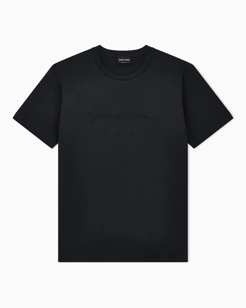 Giorgio Armani T-Shirt aus reiner Interlock-Baumwolle mit Logo-Schriftzug Schwarz