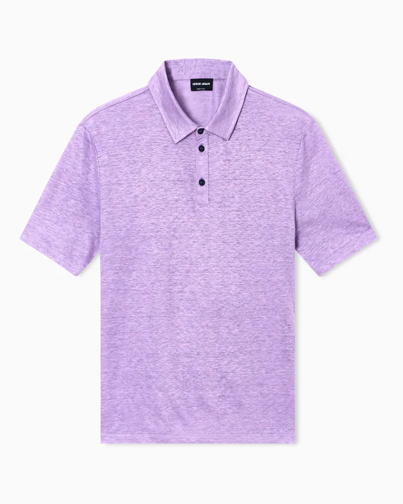 Giorgio Armani Jersey-Poloshirt mit kurzen Ärmeln aus reinem Leinen Pink