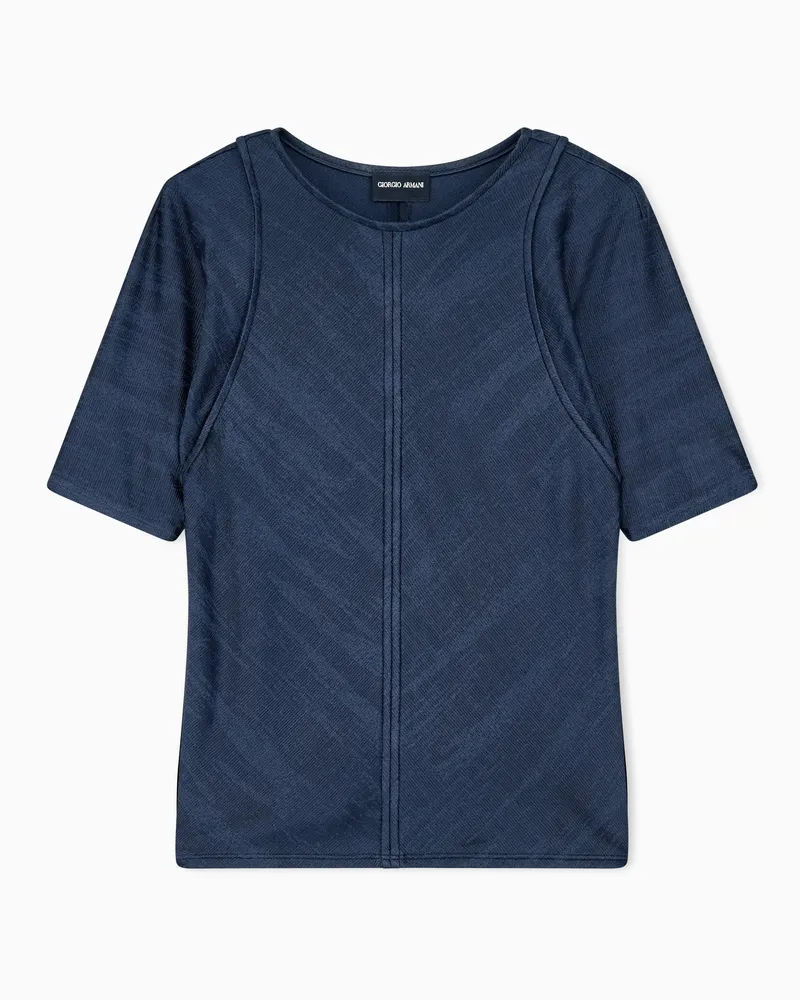 Giorgio Armani Jumper Viskose-T-Shirt im Lagen-Look mit Chevron-Muster Blau