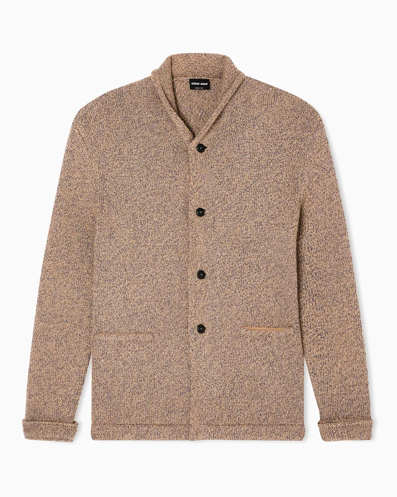 Giorgio Armani Gestrickte Cardigan-Jacke aus einer Mischung aus Kaschmir und Seide Beige