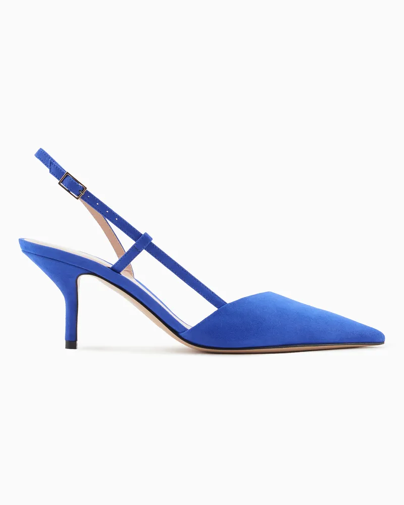 Giorgio Armani Slingbacks aus laminiertem Veloursleder Blau
