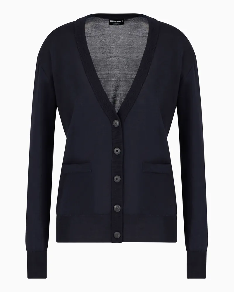 Giorgio Armani Langer Cardigan aus reinem Kaschmir Marineblau