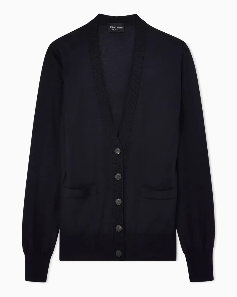 Giorgio Armani Langer Cardigan aus reinem Kaschmir Marineblau