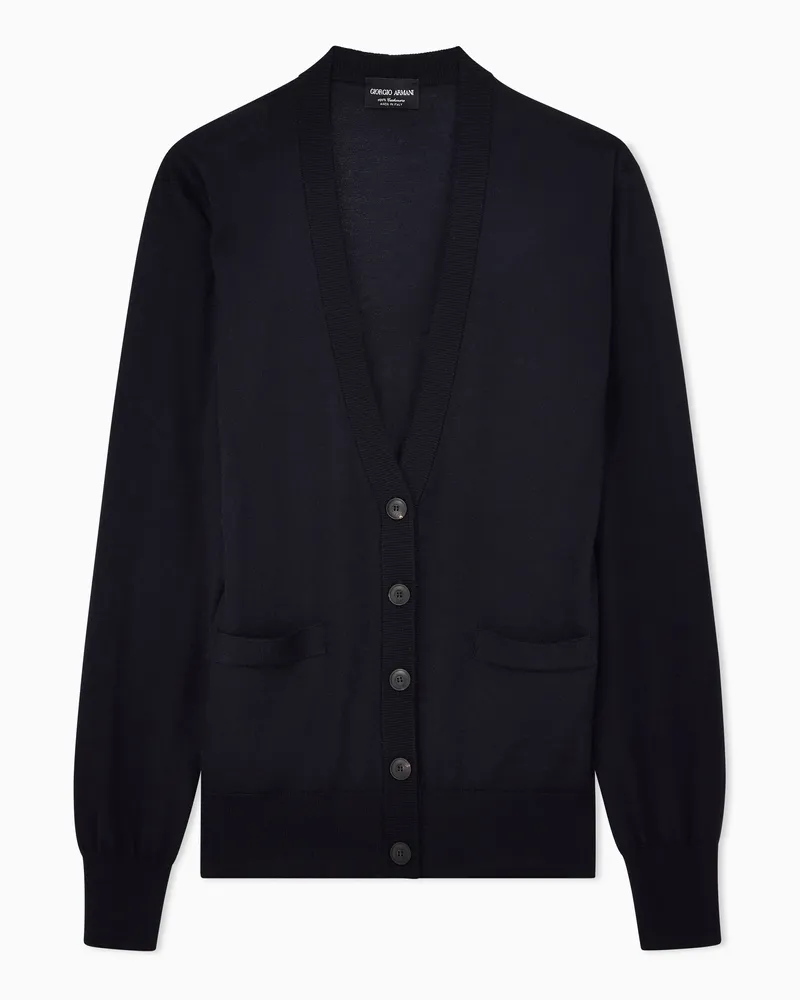 Giorgio Armani Langer Cardigan aus reinem Kaschmir Marineblau