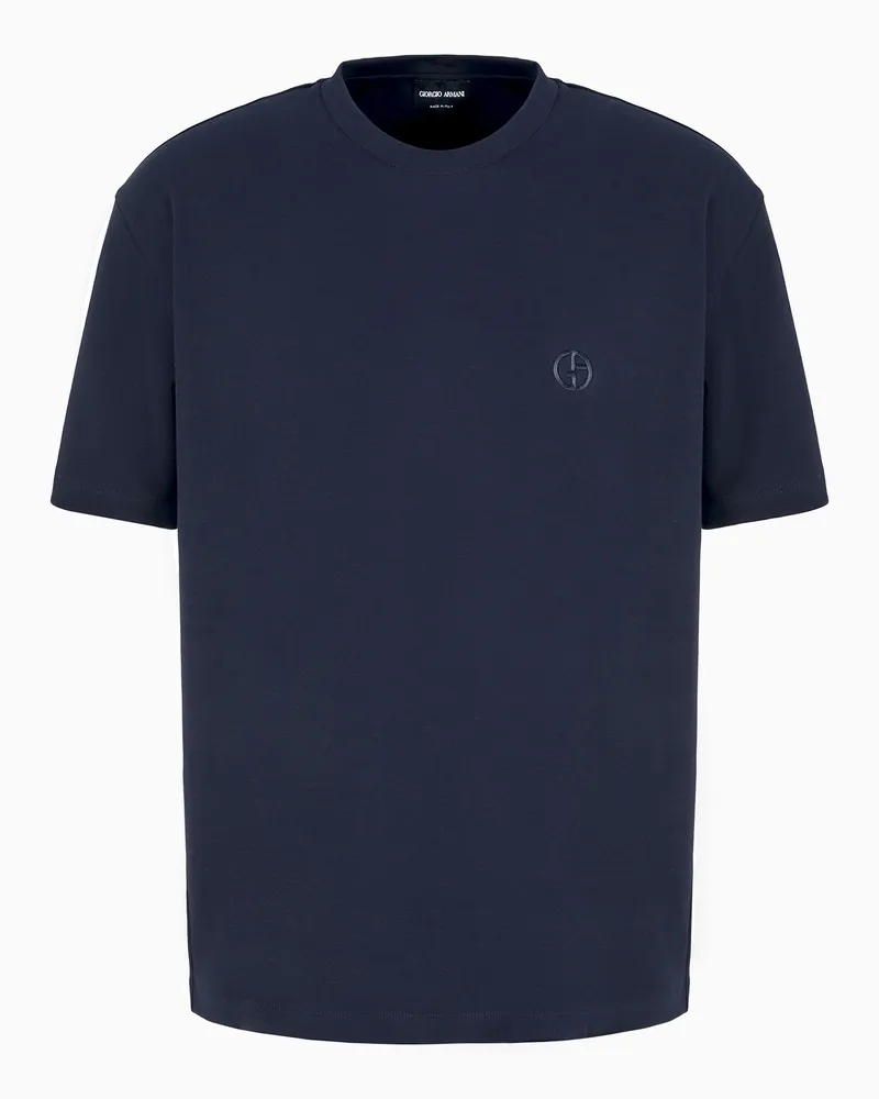 Giorgio Armani T-Shirt mit Rundhalsausschnitt aus Baumwoll-Interlock und Kaschmir Blau