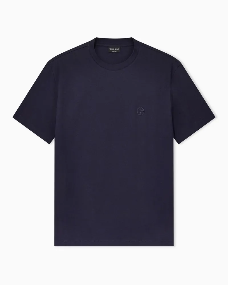 Giorgio Armani T-Shirt mit Rundhalsausschnitt aus Baumwoll-Interlock und Kaschmir Blau