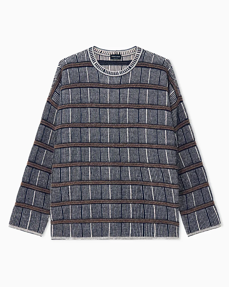 Giorgio Armani Gestreifter Oversize-Pullover aus Seide und Schurwolle Marineblau