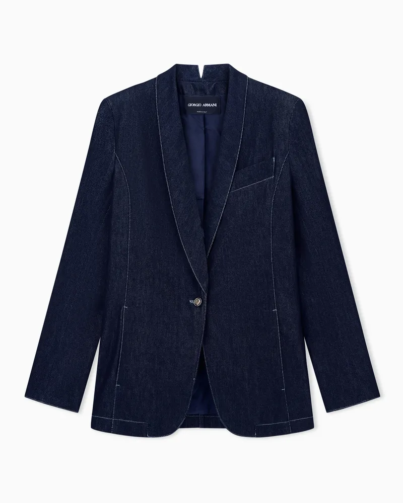 Giorgio Armani Denim Blazer mit Schalkragen aus Baumwolle und Schurwolle Marineblau