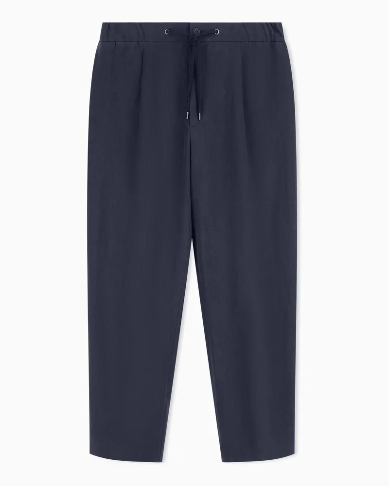 Giorgio Armani Hose mit Bundfalte aus Leinen-Canvas Blau