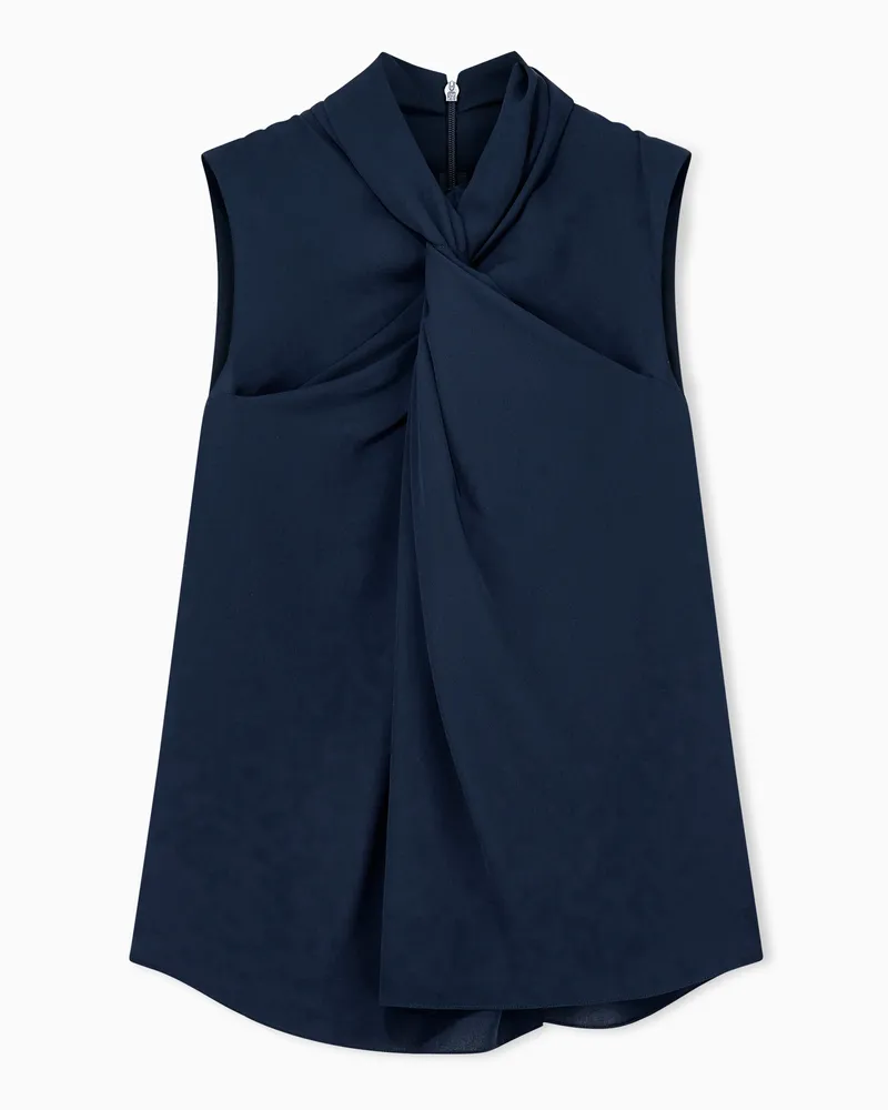 Giorgio Armani Ärmellose Bluse aus Seidengeorgette mit Knotendetail Blau
