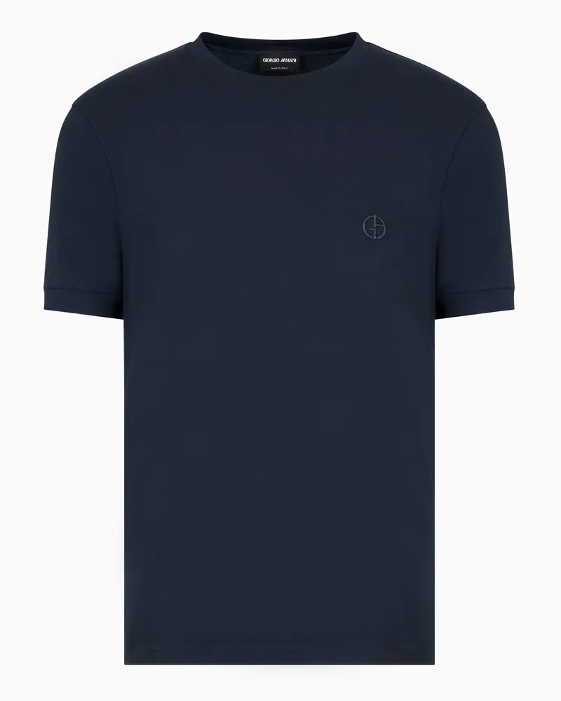 Giorgio Armani ASV Pullover mit Rundhalsausschnitt und kurzen Ärmeln, gefertigt aus elastischem Viskose-Jersey Marineblau