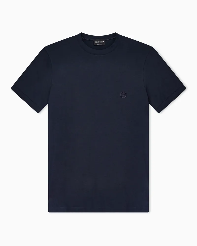 Giorgio Armani ASV Pullover mit Rundhalsausschnitt und kurzen Ärmeln, gefertigt aus elastischem Viskose-Jersey Marineblau