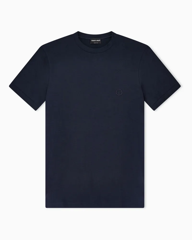 Giorgio Armani T-Shirt mit Rundhalsausschnitt aus elastischem Viskose-Jersey mit Stickerei Marineblau