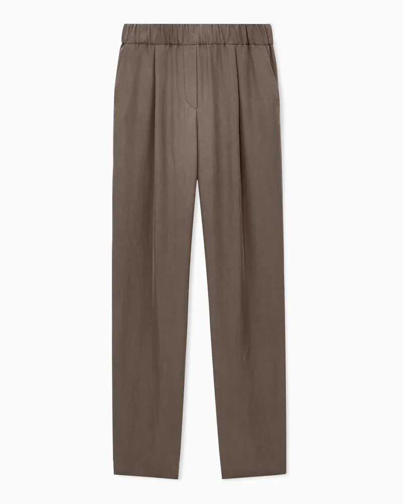 Giorgio Armani Regular Fit Hose aus gewaschener Seide mit elastischem Saum Braun
