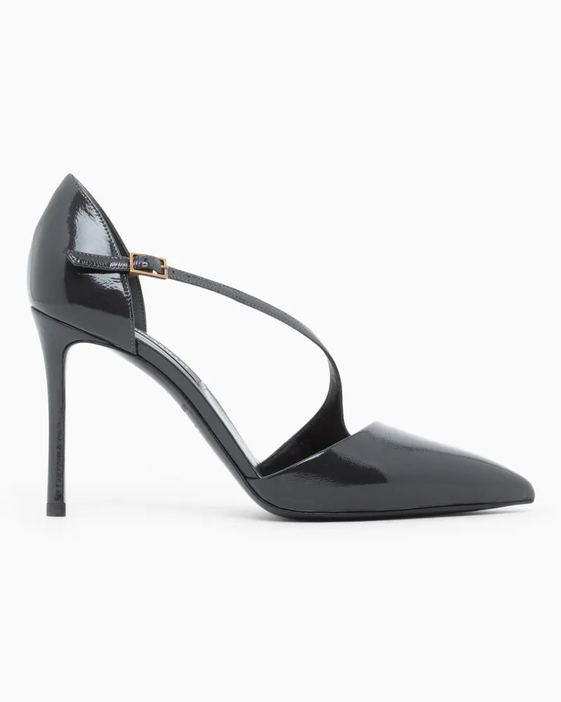 Giorgio Armani Decolleté aus Lackleder mit spitzer Kappe und Riemchen Grau