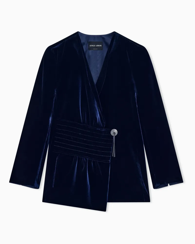 Giorgio Armani Samtblazer regularer Passform mit asymmetrischem Verschluss Blau