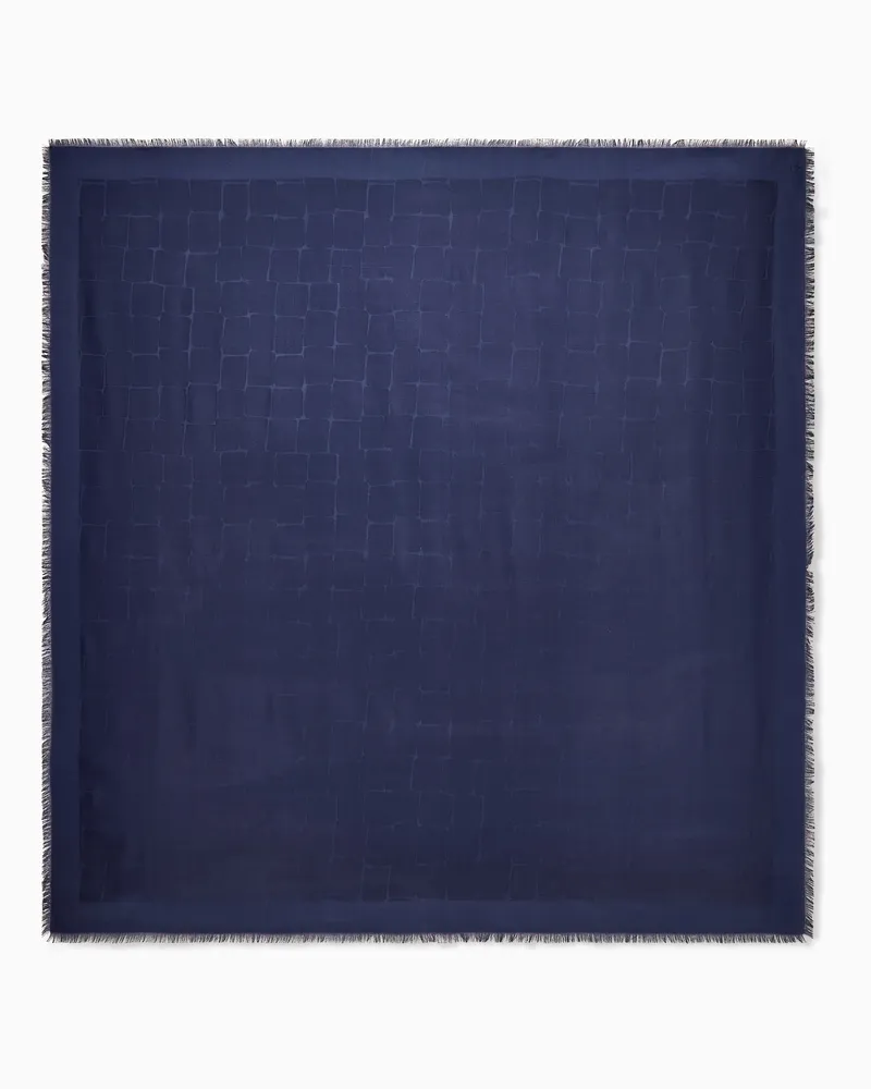Giorgio Armani Seidenfoulard mit Jacquardmuster und feinen Fransen Blau