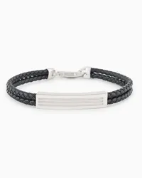 Giorgio Armani Armband Aus Geflochtenem Leder mit Hübschem Detail Aus 925er-silber Schwarz