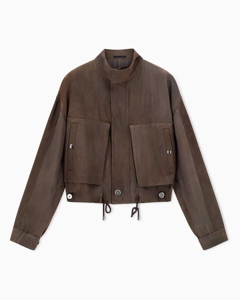 Giorgio Armani Blouson aus Viskose mit changierendem Effekt Braun