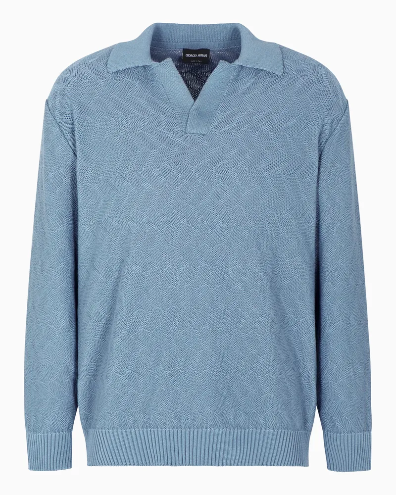 Giorgio Armani Poloshirt aus Baumwolle in Jacquard-Stoff-Verarbeitung Hellblau