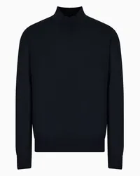 Giorgio Armani Pullover mit Hohem Kragen Aus Schurwolle Marineblau