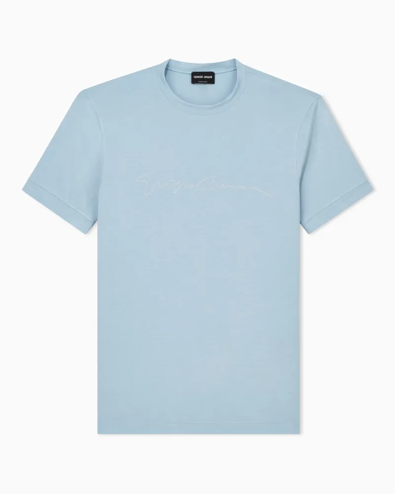 Giorgio Armani ASV T-Shirt aus Stretch-Viskose mit Logo-Schriftzug Hellblau