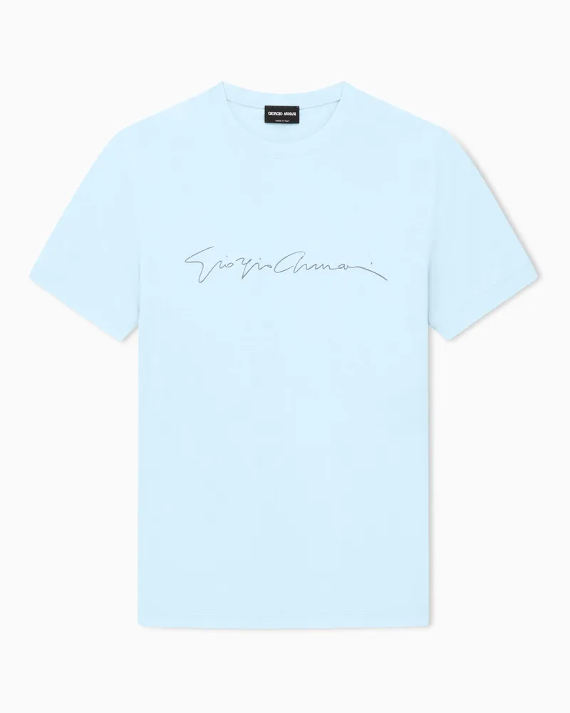 Giorgio Armani ASV T-Shirt aus Stretch-Viskose mit Logo-Schriftzug Hellblau