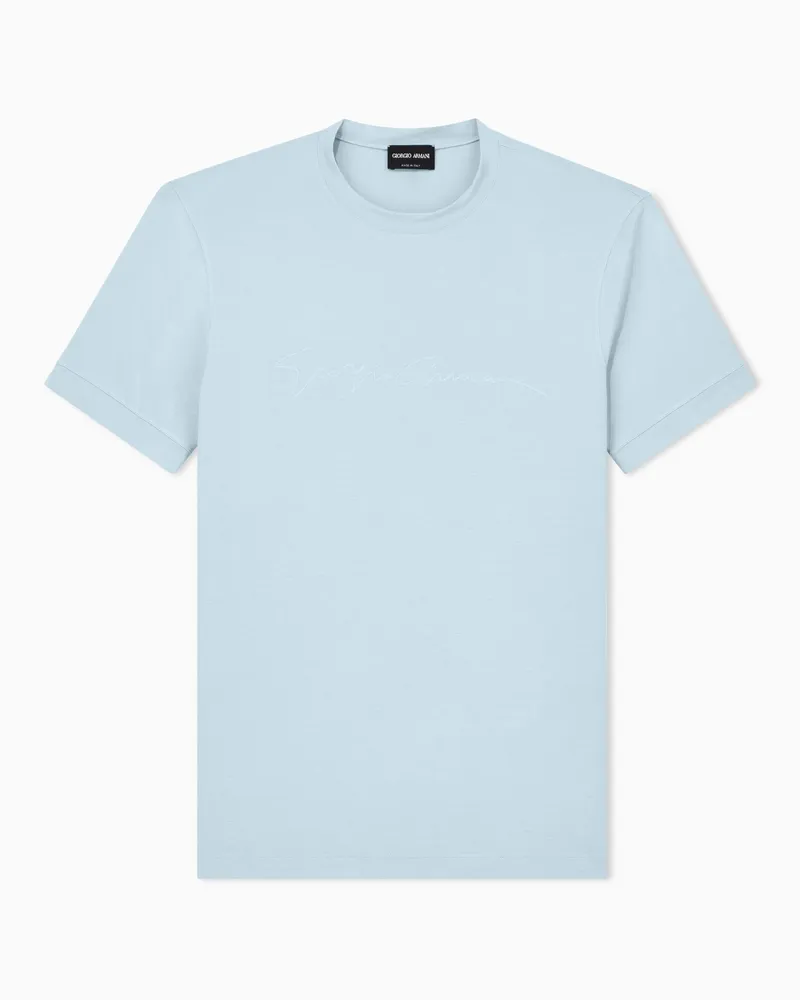 Giorgio Armani ASV T-Shirt aus Stretch-Viskose mit Logo-Schriftzug Hellblau