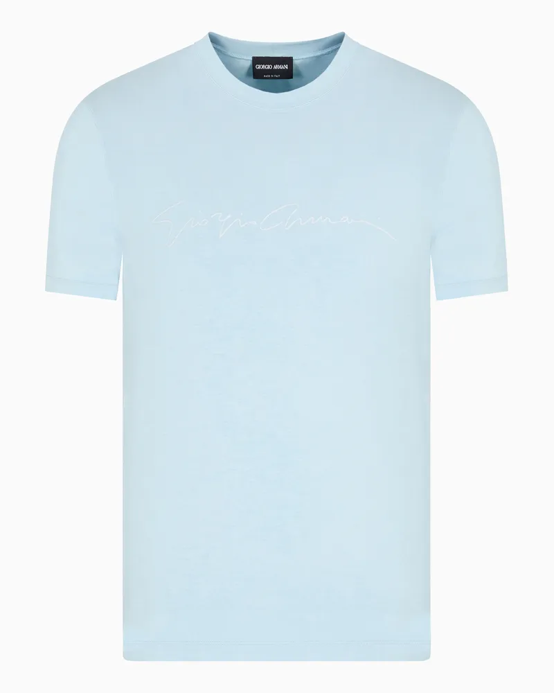 Giorgio Armani ASV T-Shirt aus Stretch-Viskose mit Logo-Schriftzug Hellblau