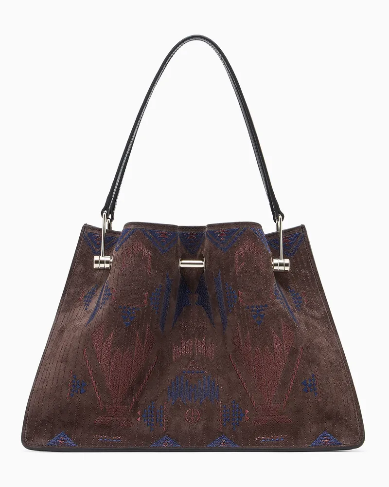 Giorgio Armani Kleiner Shopper aus besticktem Veloursleder Mehrfarbig