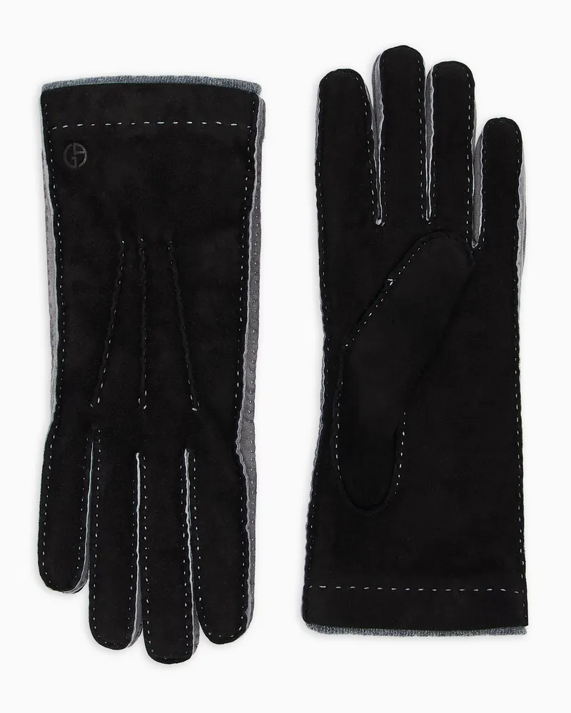 Giorgio Armani Handschuhe aus zweifarbigem Lamm-Veloursleder Schwarz