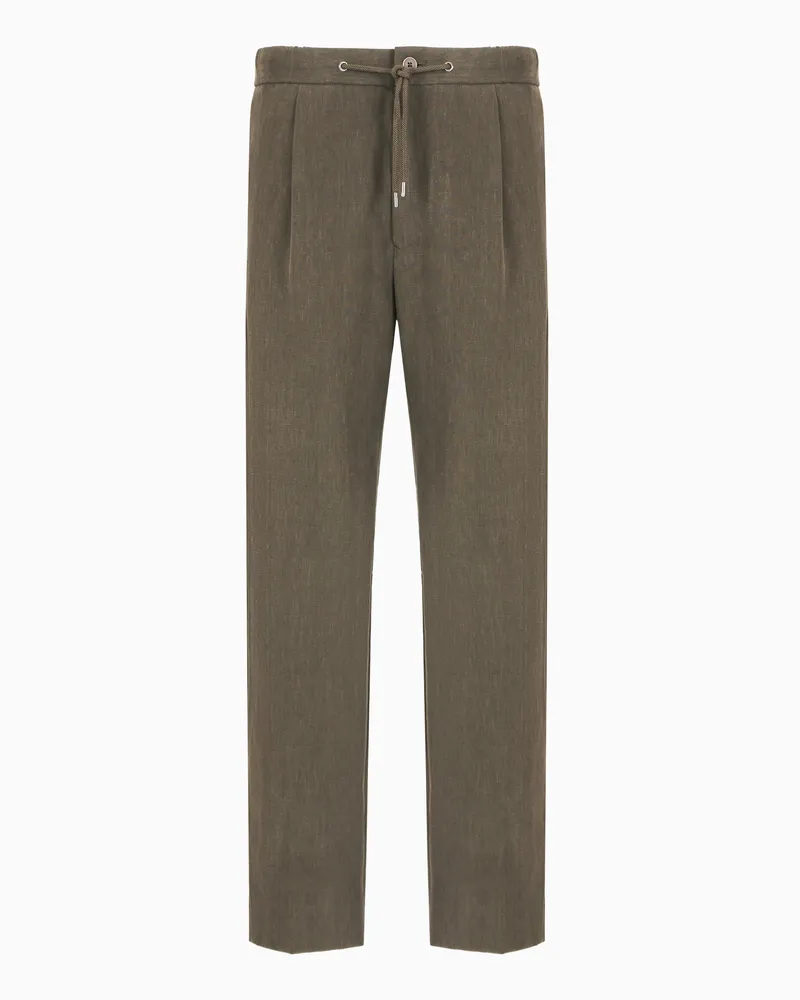 Giorgio Armani Hose mit Bundfalte aus reinem Leinen Grün