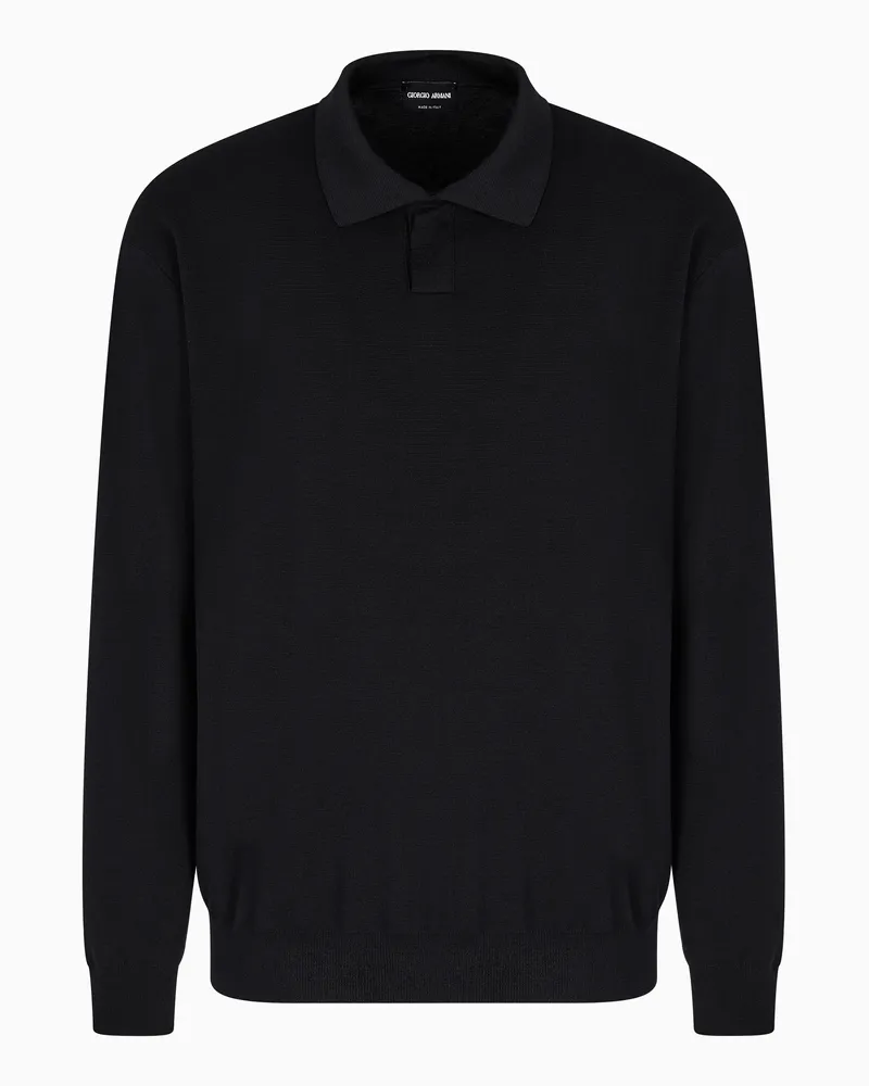 Giorgio Armani Langärmliges Woll-Poloshirt aus Heavy Jersey Schwarz