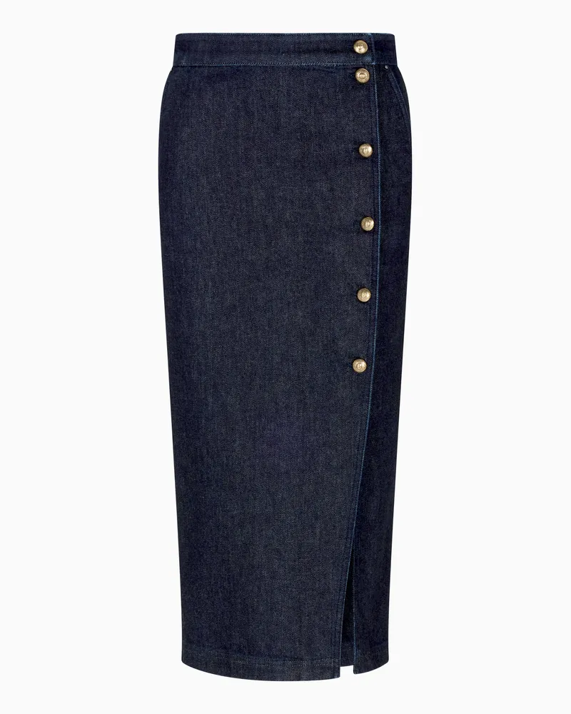Giorgio Armani Midirock aus der Denim Collection, gefertigt aus elastischem Baumwolldenim mit Wolle Blau