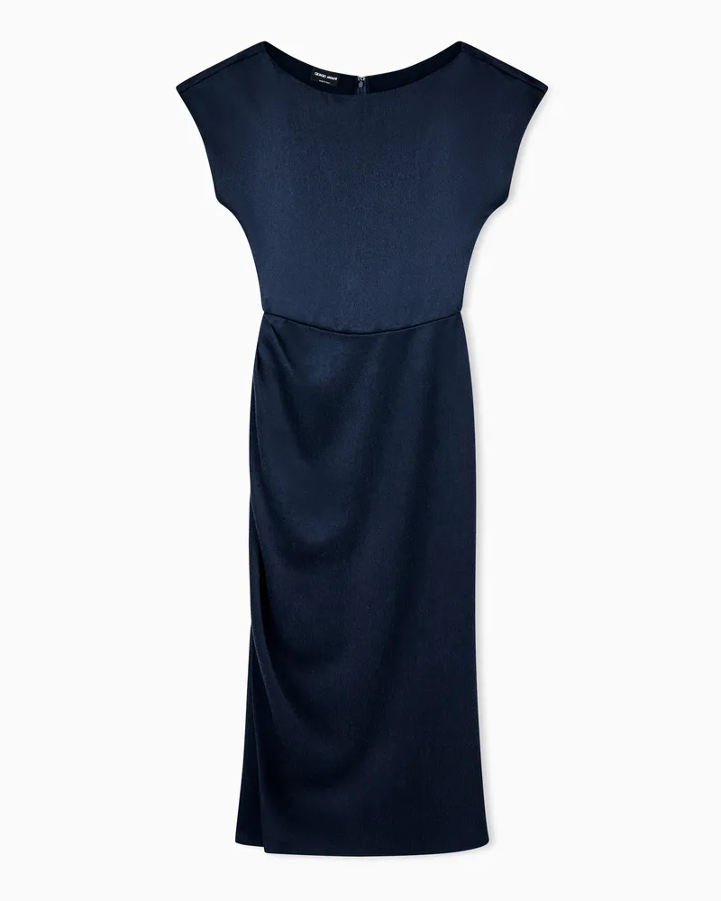 Giorgio Armani Midikleid aus gehämmertem Satin mit Taillendrapierung Blau