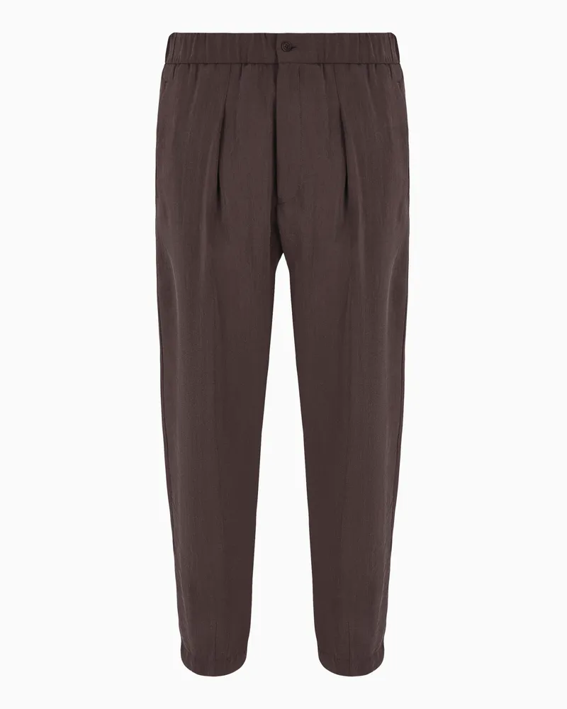 Giorgio Armani Hose mit einer Bundfalte aus gewaschenem Seidengemisch Braun