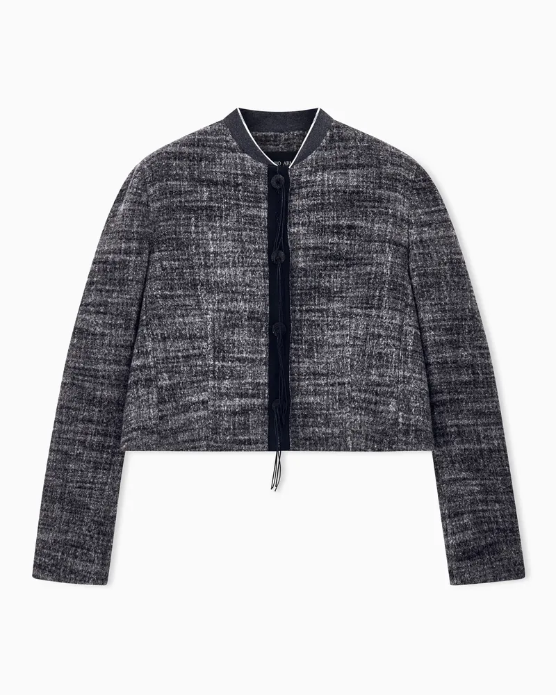 Giorgio Armani Kurze Wolljacke mit Hornknöpfen und Lederquasten Grau