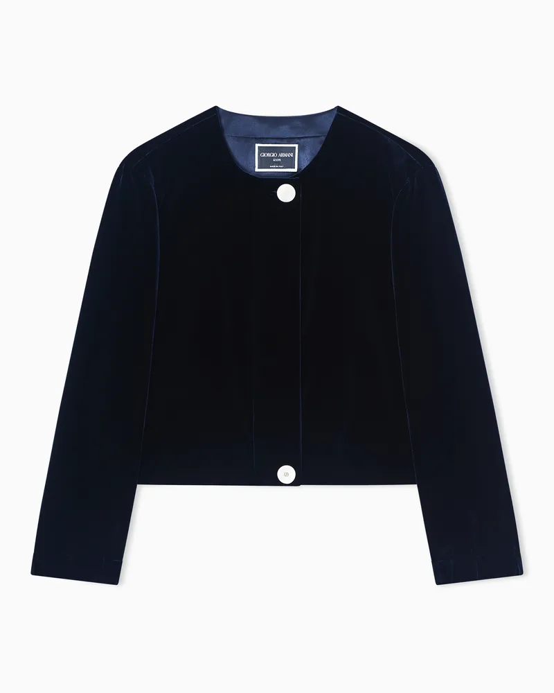 Giorgio Armani Samt jacke mit Rundhalsausschnitt und Knöpfen Icon Marineblau